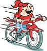 Vintage Style Cartoon of a Girl Riding Her New Bike at Christmas clipart
